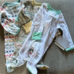 3-Pack Baby Footed Sleepers - Mint Trim, Polka Dot & Stars